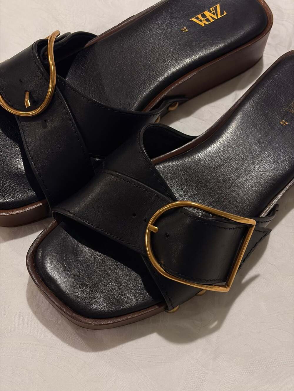 Vintage Leather Abstract Buckle Sandals
